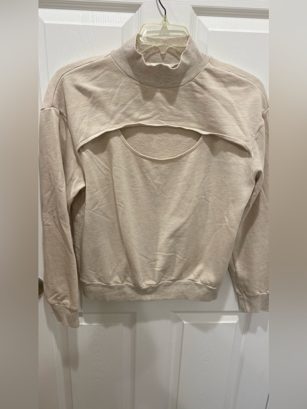 T.La Scoop-Cut Mock Neck Sweater sweatshirt top in Light Beige